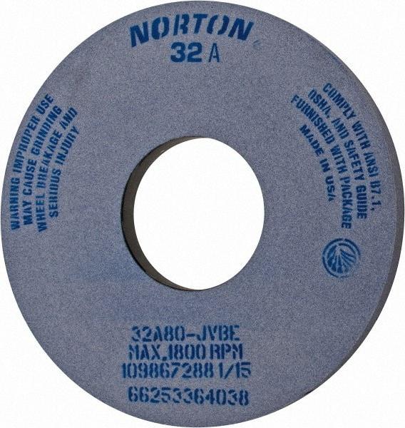 Norton - 14" Diam x 5" Hole x 1" Thick, J Hardness, 80 Grit Surface Grinding Wheel - Aluminum Oxide, Type 1, Medium Grade, 1,800 Max RPM, Vitrified Bond, No Recess - Exact Industrial Supply