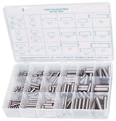 Precision Brand - 176 Piece, 1/16 to 1/2" Pin Diam, Dowel Pin Assortment - 1/2 to 2" Long, Steel, Uncoated - Exact Industrial Supply