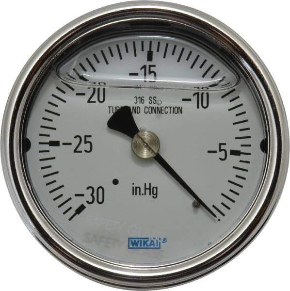 Wika - 2-1/2" Dial, 1/4 Thread, 30-0 Scale Range, Pressure Gauge - Center Back Connection Mount, Accurate to 2-1-2% of Scale - Exact Industrial Supply