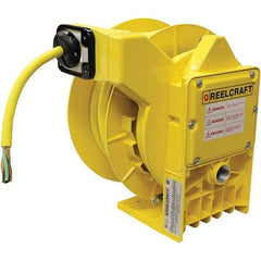 Reelcraft - 10 AWG, 30' Cable Length, Cord & Cable Reel with Flying Lead End - 0 Outlets, NEMA 4, 16 Amps, 600 Volts, SOW Cable, Yellow Reel - Exact Industrial Supply