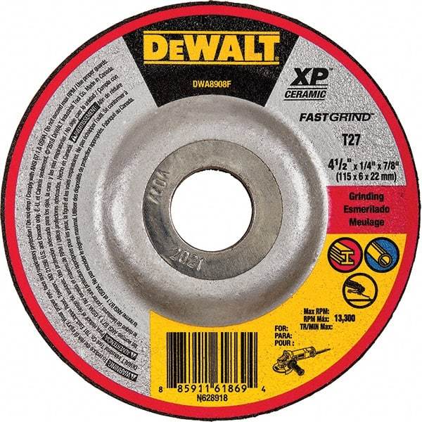 DeWALT - Depressed-Center Wheels Wheel Diameter (Inch): 7 Wheel Thickness (Inch): 1/4 - Exact Industrial Supply