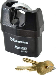 Master Lock - 3/4" Shackle Clearance, Keyed Different Padlock - 7/8" Shackle Width, 7/16" Shackle Diam, Laminated Steel - Exact Industrial Supply