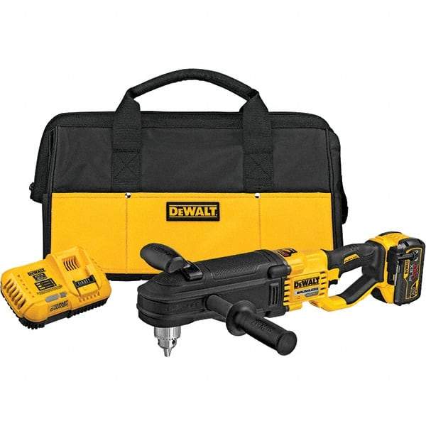DeWALT - 60 Volt 1/2" Chuck Inline Handle Cordless Drill - 1320 RPM, Keyed Chuck, Reversible, 1 Lithium-Ion Battery Included - Exact Industrial Supply