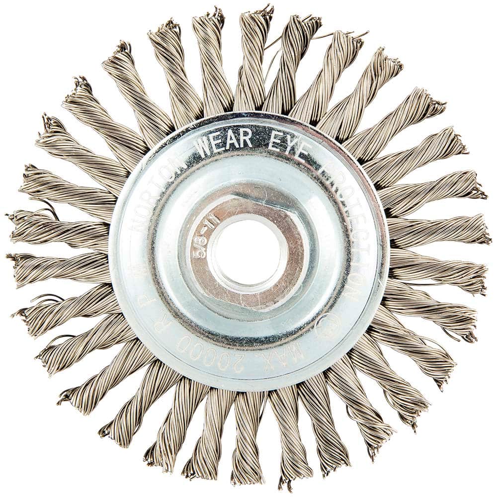 Norton - 4" OD, 5/8-11 Arbor Hole, Stringer Bead Stainless Steel Wheel Brush - Exact Industrial Supply
