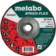 Metabo - 4-1/2" Diam, 5/8-11 Hole, 36 Grit Ceramic Alumina Fiber Disc - Exact Industrial Supply