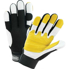 Welding Gloves: Size Small, Uncoated, Goatskin Leather, General Purpose Application Black & White, Palm & Fingers Coverage, Suede Grip