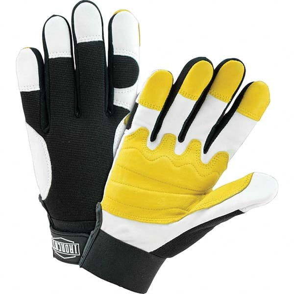 Welding Gloves: Size 2X-Large, Uncoated, Goatskin Leather, General Purpose Application Black & White, Palm & Fingers Coverage, Suede Grip