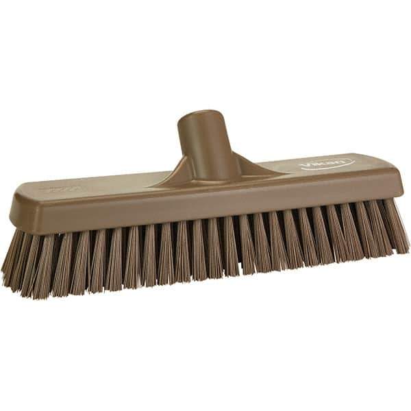 Vikan - 1.7" Bristle Length, Polyester Scrub Brush - 11-1/4" Long x 3" Wide Head, 11-1/4" OAL, Brown, Polypropylene Block - Exact Industrial Supply