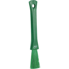 Vikan - 2-1/4" Bristle Length, Polyester Detail Brush - 1-1/4" Long x 0.4" Wide Head, 8.07" OAL, Ergonomic Handle, Green, Polypropylene Block - Exact Industrial Supply