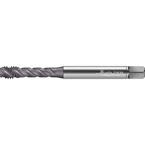 Walter-Prototyp - 1/4-20 UNC 3 Flute 2BX Semi-Bottoming Spiral Flute Tap - High Speed Steel, TiAlN Finish, 80mm OAL, Right Hand Flute, Right Hand Thread, Series TC142 - Exact Industrial Supply