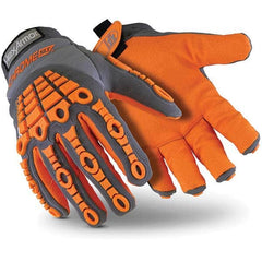 Cut & Puncture-Resistant Gloves: Size L, ANSI Cut A6, ANSI Puncture 3, HPPE Fiber Gray & Orange, Palm & Fingers Coated, HPPE Blend Lined