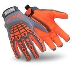 Cut & Puncture-Resistant Gloves: Size XL, ANSI Cut A6, ANSI Puncture 3, Leather High-Visibility Orange & Gray, Palm & Fingers Coated, HPPE Lined