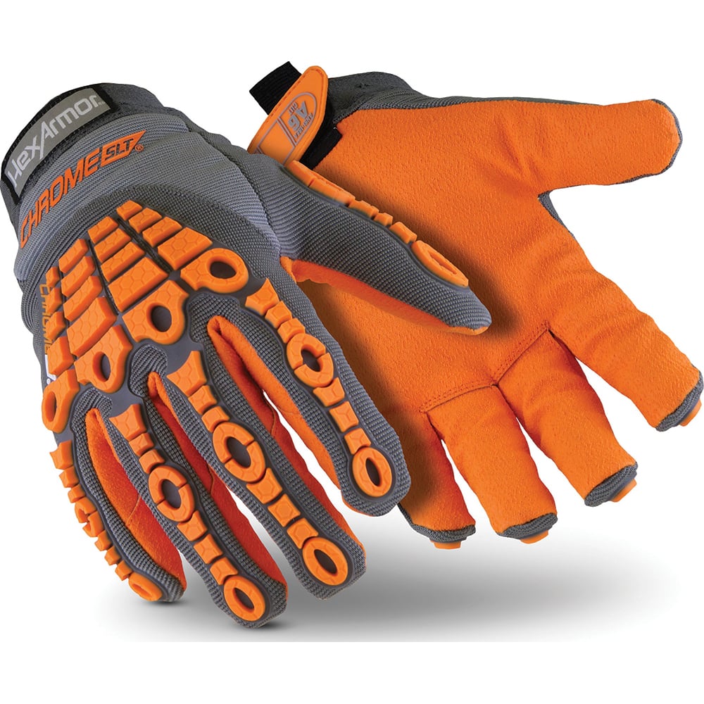 Cut & Puncture-Resistant Gloves: Size 3XL, ANSI Cut A6, ANSI Puncture 3 Orange & Gray, HPPE Blend Lined, Textured Grip