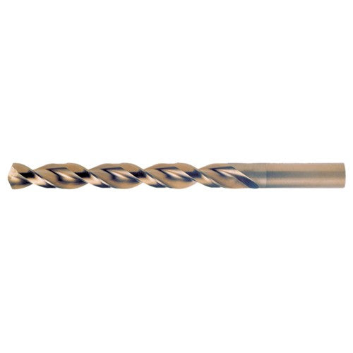 3.30mm RHS / RHC HSS-CO 8% (M42) 135 Degree Split Point Q-Cobalt Wide Land Parabolic Jobber Drill - Straw / Gold Oxide - Exact Industrial Supply