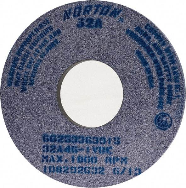 Norton - 14" Diam x 5" Hole x 1" Thick, I Hardness, 46 Grit Surface Grinding Wheel - Aluminum Oxide, Type 1, Coarse Grade, 1,800 Max RPM, Vitrified Bond, No Recess - Exact Industrial Supply