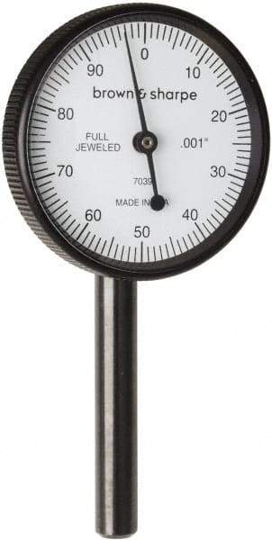 TESA Brown & Sharpe - 0.2 Inch Range, 0.001 Inch Dial Graduation, Dial Test Indicator - 1-1/2 Inch, 0-100 Dial Reading - Exact Industrial Supply