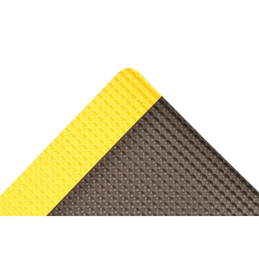 Anti-Fatigue Mat:  36.0000″ Length,  24.0000″ Wide,  1/2″ Thick,  Vinyl,  Beveled Edge,  Heavy Duty Bubbled,  Black & Yellow,  Dry