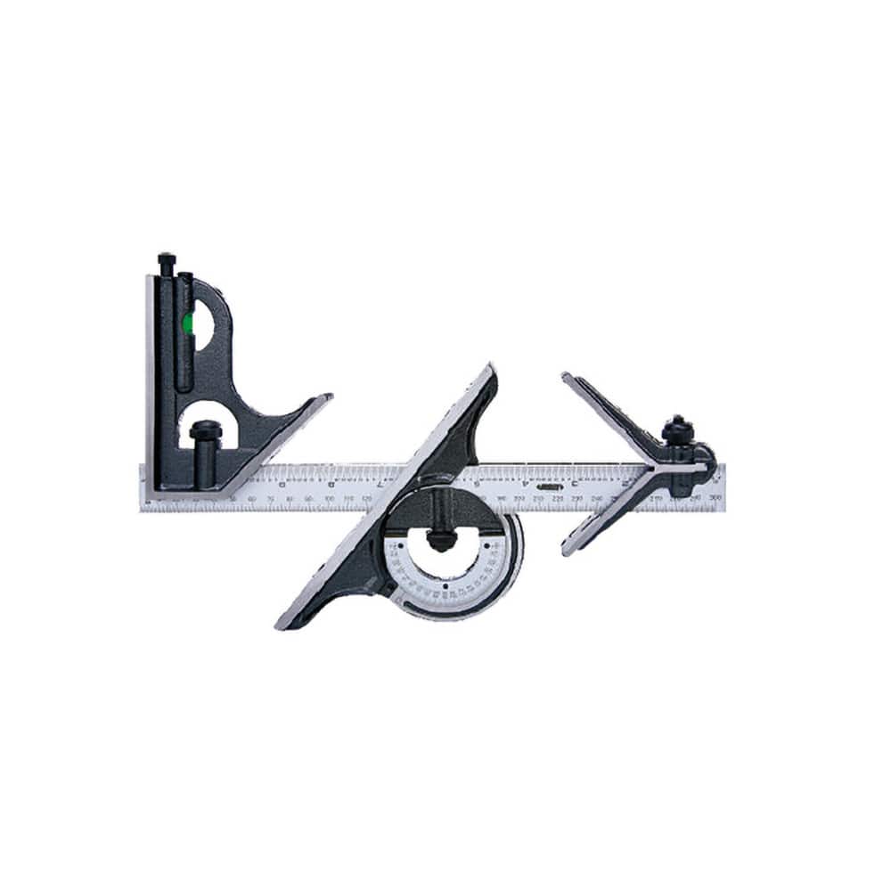 Insize USA LLC - Combination Square Sets; Number of Pieces: 4 ; Blade Length (Inch): 12 ; Blade Length (Decimal Inch): 12.0000 ; Graduation Style: Inch ; Graduation (Inch): 1/8; 1/16 (Face); 1/32; 1/64 ; Head Type: Center; Protractor; Square - Exact Industrial Supply