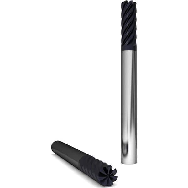 Corner Radius End Mill: 3/4″ Dia, 2-1/4″ LOC, 0.12″ Radius, 7 Flutes, Solid Carbide 5″ OAL, 3/4″ Shank Dia, 38 ° Helix, AlCr Coated, Corner Radius End, Series 2215