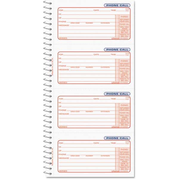 UNIVERSAL - Note Pads, Writing Pads & Notebooks Writing Pads & Notebook Type: Telephone Message Book Size: 5 x 3-3/8 - Exact Industrial Supply