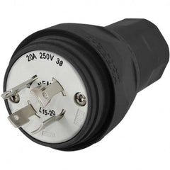Locking Inlet: Plug, Industrial, L15-20P, 250V, Black Grounding, 20A, Thermoplastic Elastomer, 3 Poles, 4 Wire