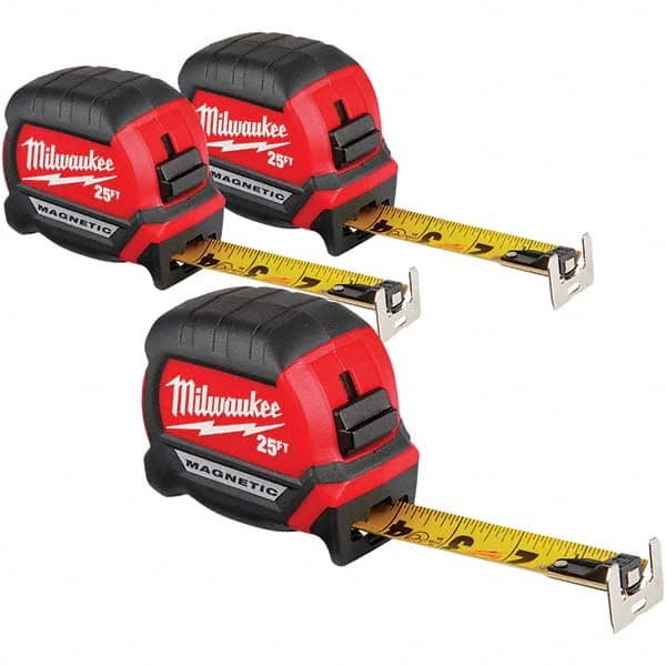 Milwaukee Tool - 25' x 1" Yellow/Black Blade Tape Measure - Exact Industrial Supply