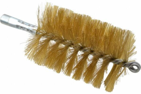 Schaefer Brush - 4-1/2" Brush Length, 3" Diam, Double Stem, Single Spiral Tube Brush - 8" Long, Brass, 1/4" NPSM Male Connection - Exact Industrial Supply