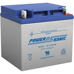 Power-Sonic - Lead-Acid, Nut/Bolt Terminal, 12 Volt, 40 Amp, Lead Rechargeable Battery - 7.5mm Hole Diam, 6mm Tab Thickness, 6-1/2" Wide x 6.69" High x 7.76" Deep - Exact Industrial Supply