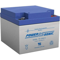 Power-Sonic - Lead-Acid, Quick-Disconnect Tab Terminal, 12 Volt, 26 Amp, Lead Rechargeable Battery - 1/4" Tab Width x 0.8mm Tab Thickness, 6.97" Wide x 4.92" High x 6.56" Deep - Exact Industrial Supply