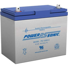 Power-Sonic - Lead-Acid, Nut/Bolt Terminal, 12 Volt, 55 Amp, Lead Rechargeable Battery - 6mm Hole Diam, 13mm Tab Thickness, 5.45" Wide x 8.15" High x 9.04" Deep - Exact Industrial Supply