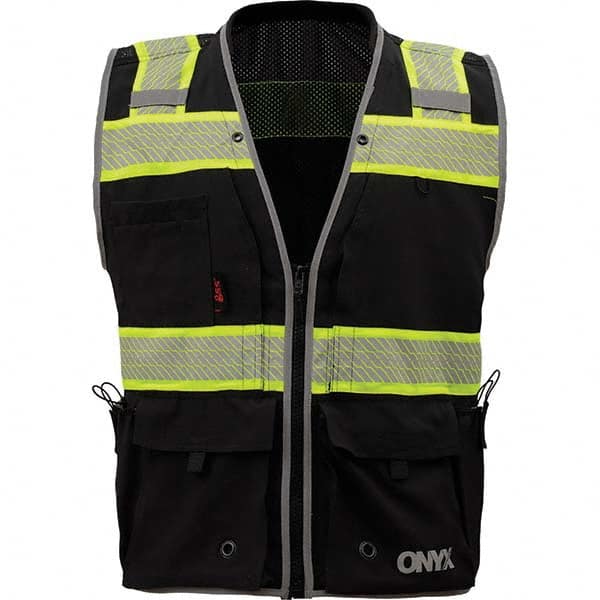 High Visibility Vest: 2X-Large Black, Zipper Closure, 7 Pocket