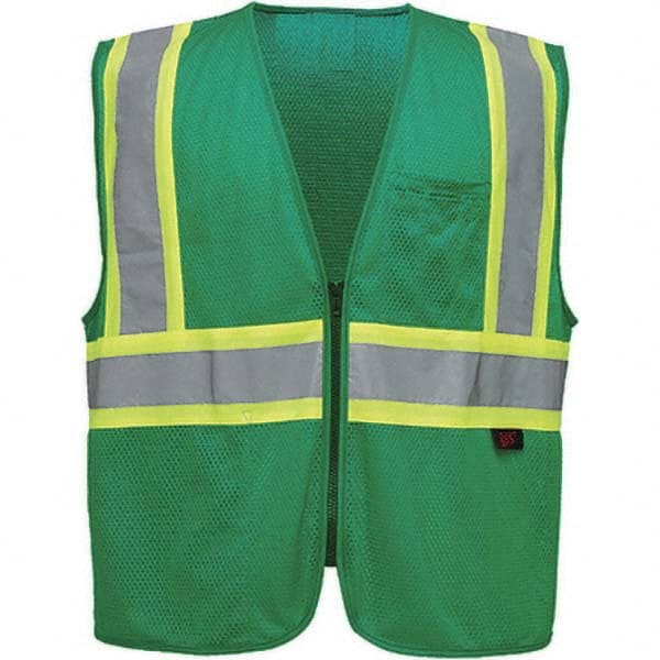 High Visibility Vest: 2X & 3X-Large Green, Zipper Closure, 2 Pocket