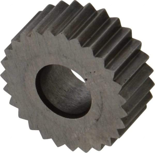 Made in USA - 5/8" Diam, 90° Tooth Angle, 14 TPI, Standard (Shape), Form Type High Speed Steel Straight Knurl Wheel - 1/4" Face Width, 1/4" Hole, Circular Pitch, Series GK - Exact Industrial Supply