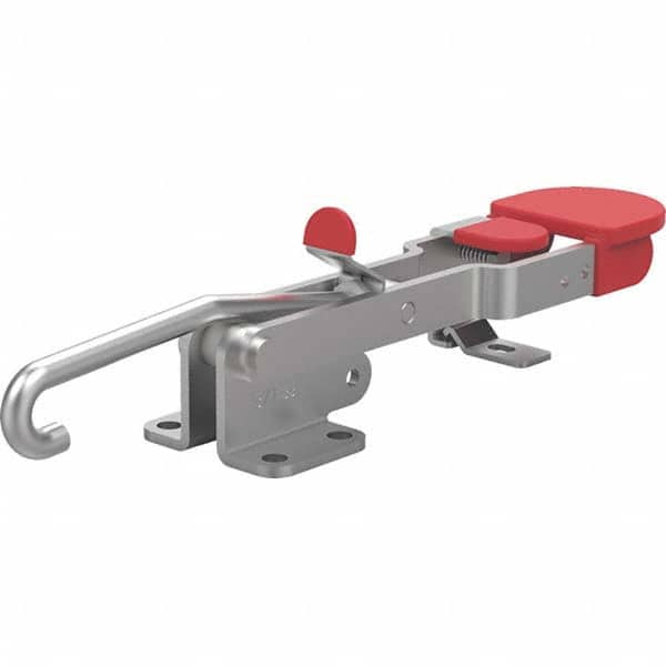 Pull-Action Latch Clamp: Horizontal, 750 lb, J-Hook, Flanged Base 5.38″ Drawing Movement, 12.74″ OAL, Straight Handle, Stainless Steel