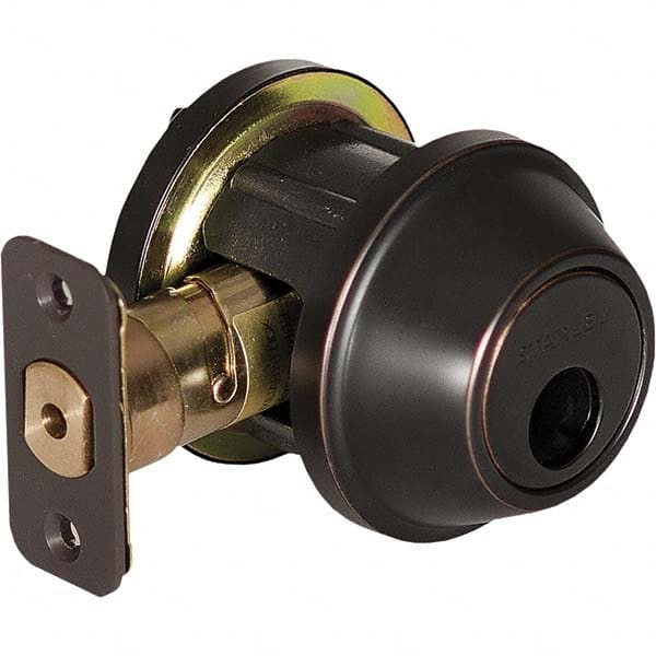 Stanley - Deadbolts Type: Single Cylinder Door Thickness Range: 1-3/8 - 1-3/4 - Exact Industrial Supply