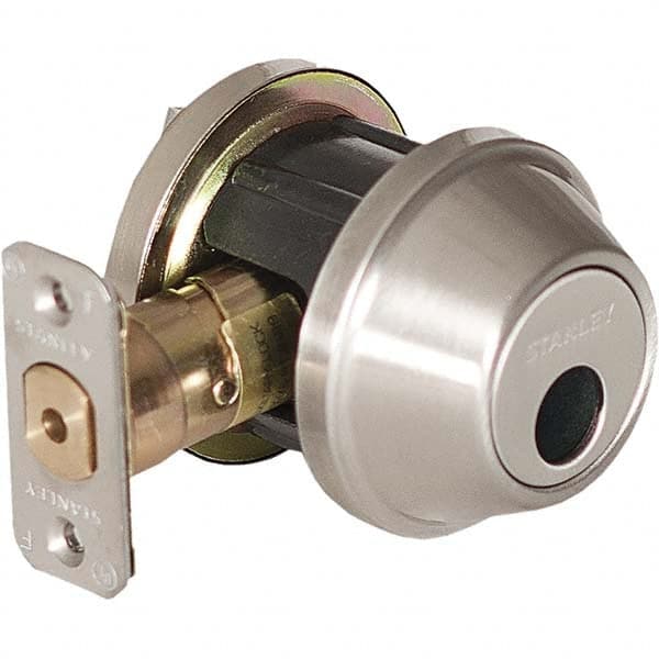 Stanley - Deadbolts Type: Single Cylinder Door Thickness Range: 1-3/8 - 1-3/4 - Exact Industrial Supply