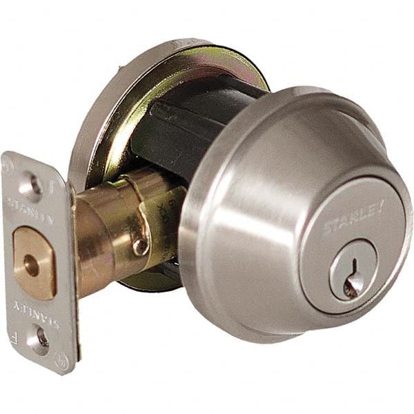 Stanley - Deadbolts Type: Single Cylinder Door Thickness Range: 1-3/8 - 1-3/4 - Exact Industrial Supply