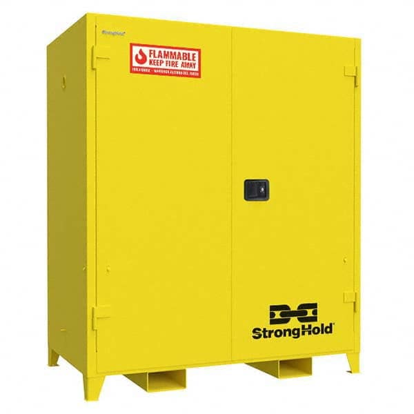 Standard Cabinet: Self-Closing, 3 Shelves, Yellow Steel, 66″ High, 34″ Deep, 59″ Wide, 3 Point Key, FM Approved, NFPA Code 30 & OSHA