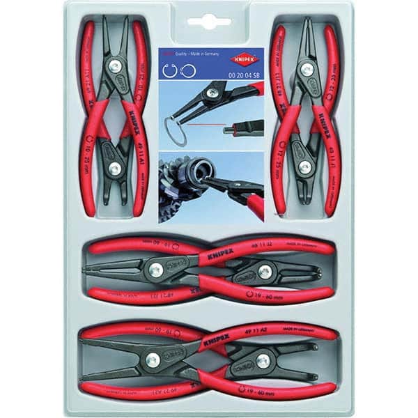 Plier Sets; Set Type: Internal Ring Pliers; Container Type: Plastic Tray; Overall Length: 7-1/4 in; 5-1/4 in; Handle Material: Non-Slip Plastic; Includes: 5-1/2″ & 7-1/4″ Precision Circlip ″Snap-Ring″ Pliers-Internal Straight; 5-1/2″ & 7-1/4″ Precision Ci