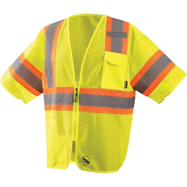 High Visibility Vest: 3X-Large Hi-Visibility Yellow, Zipper Closure, 3 Pocket