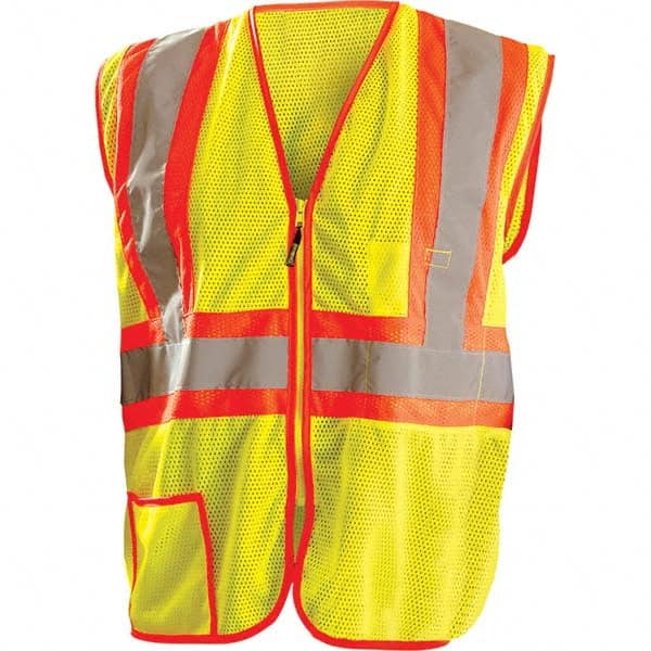 High Visibility Vest: 2X-Large Hi-Visibility Yellow, Zipper Closure, 2 Pocket