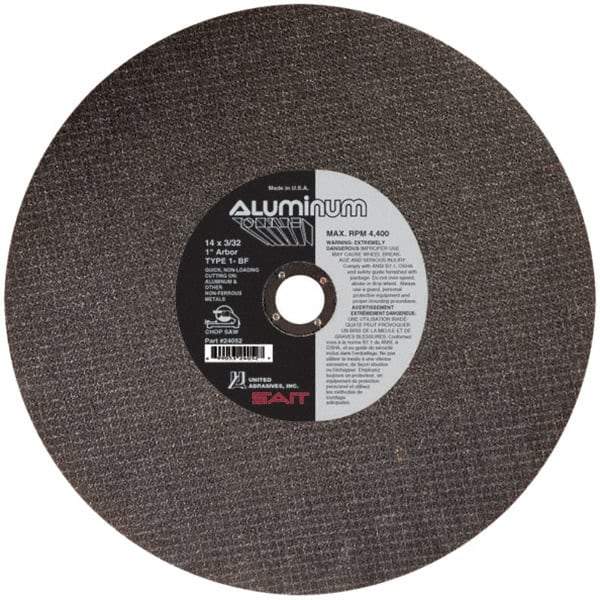 Sait - 14" Aluminum Oxide Cutoff Wheel - 3/32" Thick, 1" Arbor, 4,400 Max RPM, Use with Chop Saws - Exact Industrial Supply