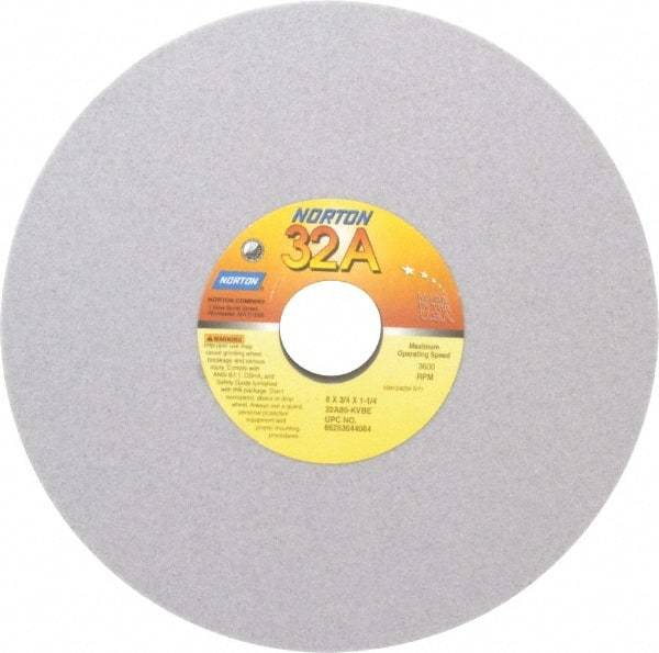 Norton - 8" Diam x 1-1/4" Hole x 3/4" Thick, K Hardness, 80 Grit Surface Grinding Wheel - Aluminum Oxide, Type 1, Medium Grade, 3,600 Max RPM, Vitrified Bond, No Recess - Exact Industrial Supply