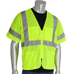 High Visibility Vest: X-Large Yellow, Zipper Closure, 4 Pocket