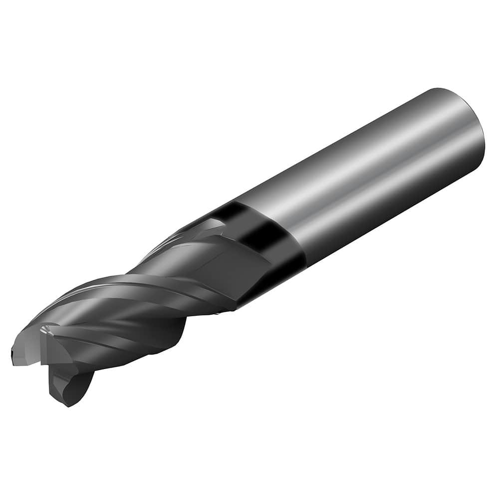 Corner Radius End Mill: 3/4″ Dia, 7/8″ LOC, 0.033″ Radius, 3 Flutes, Solid Carbide 3″ OAL, 3/4″ Shank Dia, 38 ° Helix, AlTiN Coated, Corner Radius End, Centercutting, Series CoroMill Dura