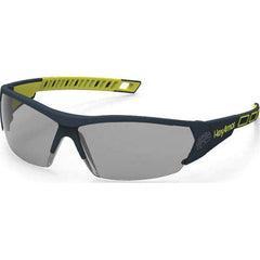 Safety Glass: Anti-Fog & Scratch-Resistant, Polycarbonate, Gray Lenses, Frameless, UV Protection Charcoal Frame, Single