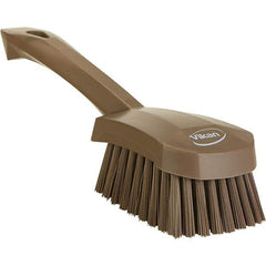 Vikan - 1.3" Bristle Length, Polyester Scrub Brush - 4-1/4" Long x 2-3/4" Wide Head, 10" OAL, Ergonomic Handle, Brown, Polypropylene Block - Exact Industrial Supply