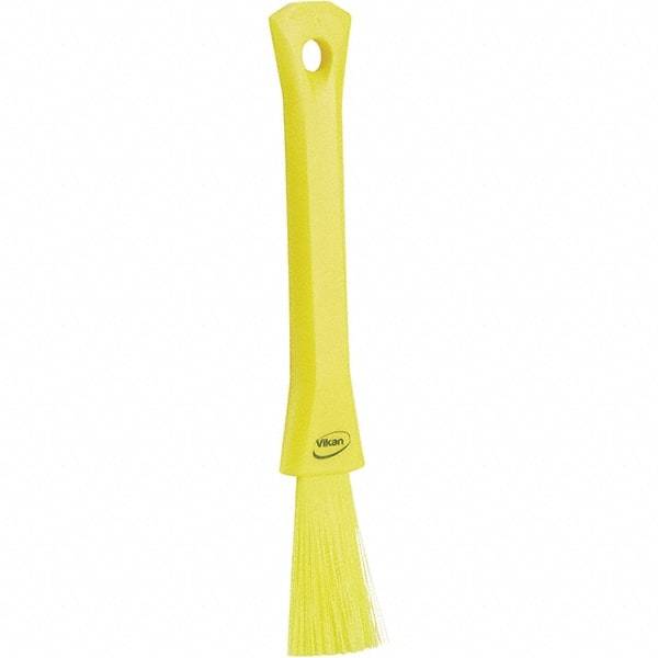Vikan - 2-1/4" Bristle Length, Polyester Detail Brush - 1-1/4" Long x 0.4" Wide Head, 8.07" OAL, Ergonomic Handle, Yellow, Polypropylene Block - Exact Industrial Supply