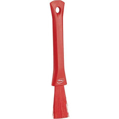 Vikan - 2-1/4" Bristle Length, Polyester Detail Brush - 1-1/4" Long x 0.4" Wide Head, 8.07" OAL, Ergonomic Handle, Red, Polypropylene Block - Exact Industrial Supply