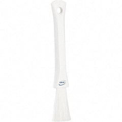 Vikan - 2-1/4" Bristle Length, Polyester Detail Brush - 1-1/4" Long x 0.4" Wide Head, 8.07" OAL, Ergonomic Handle, White, Polypropylene Block - Exact Industrial Supply